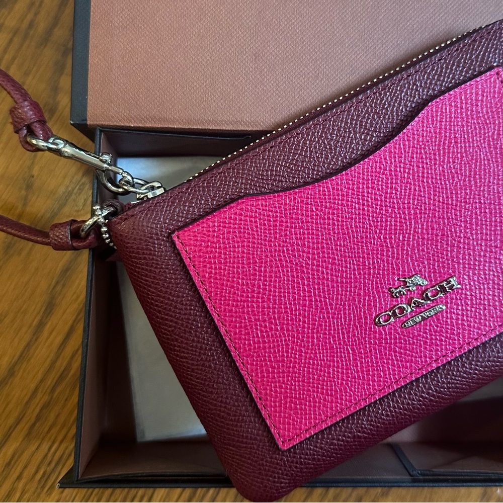Coach Two-Tone Pink & Burgundy Wristlet -never used, in original box w/o tags